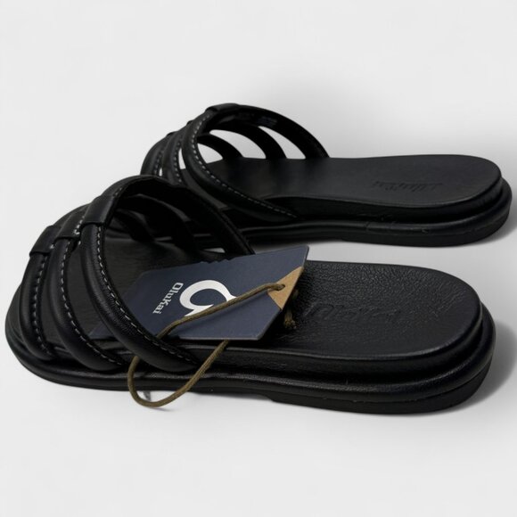OluKai Tiare Slide Women’s Leather Sandals Black/Black Sz 6 NWT No Box - Picture 6 of 10